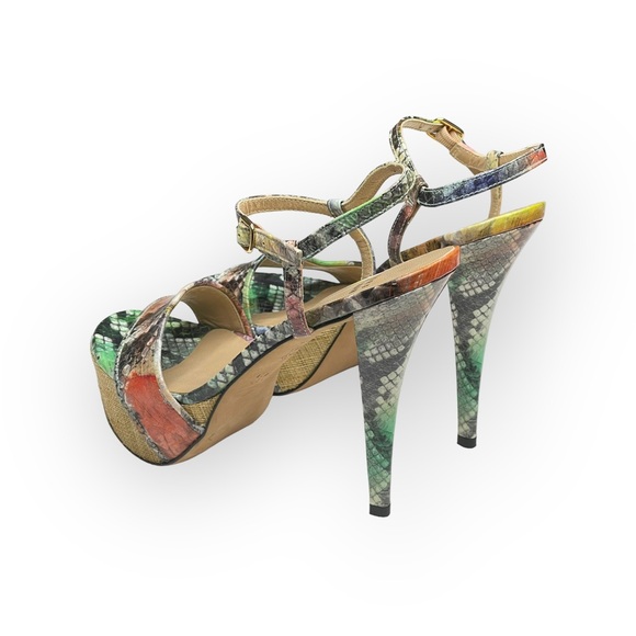 Stuart Weitzman 𒀭Pretty Python Platform Heel Sandal 𒀭Color Patent Leather 𒀭9B - Picture 6 of 17